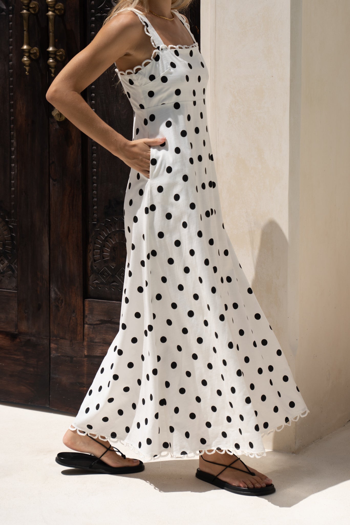 HEYCHIC Noella White Polka Dot Maxi Dress (Black)