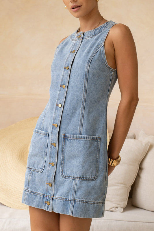 HEYCHIC Priscilla Denim Mini Dress (Blue)