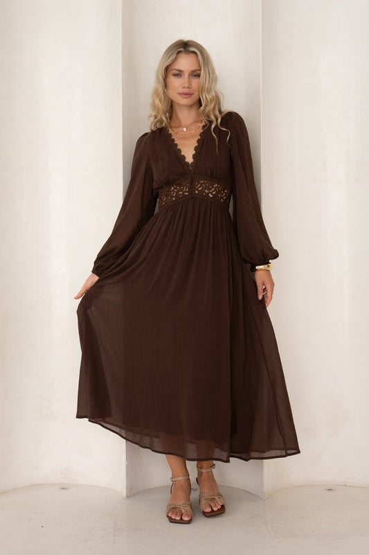 HEYCHIC Brienna Maxi Dress (Brown)