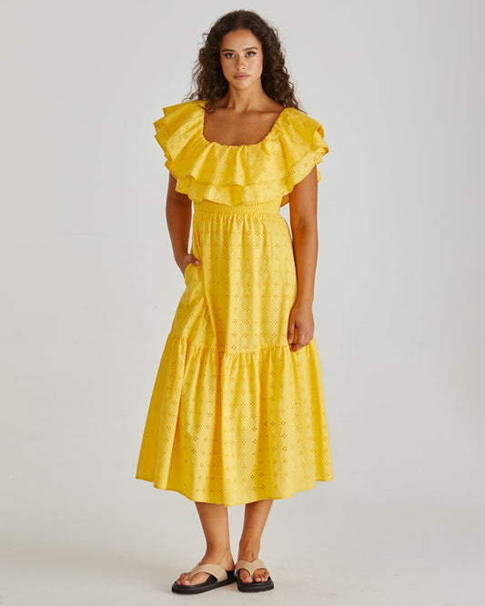 Sass Clothing Lenny Ruffle Off Shoulder Dress (Yellow)