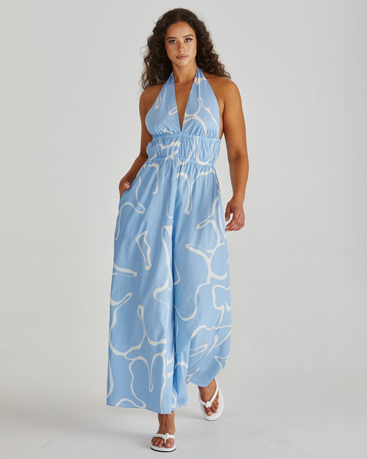 Sass Clothing Tilda Backless Plunge Dress (Abstract Daisy)