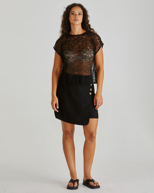 Sass Clothing Liam Lace Button Back Tank (Black)