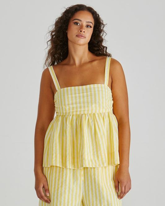 Sass Clothing Zane Empire Top (Yellow White Stripe)