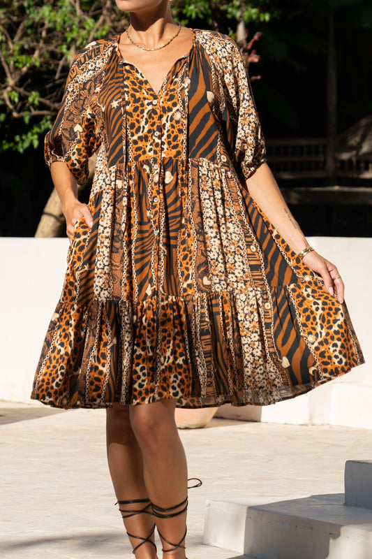 Heychic Malika Leopard Mini Dress (Brown)