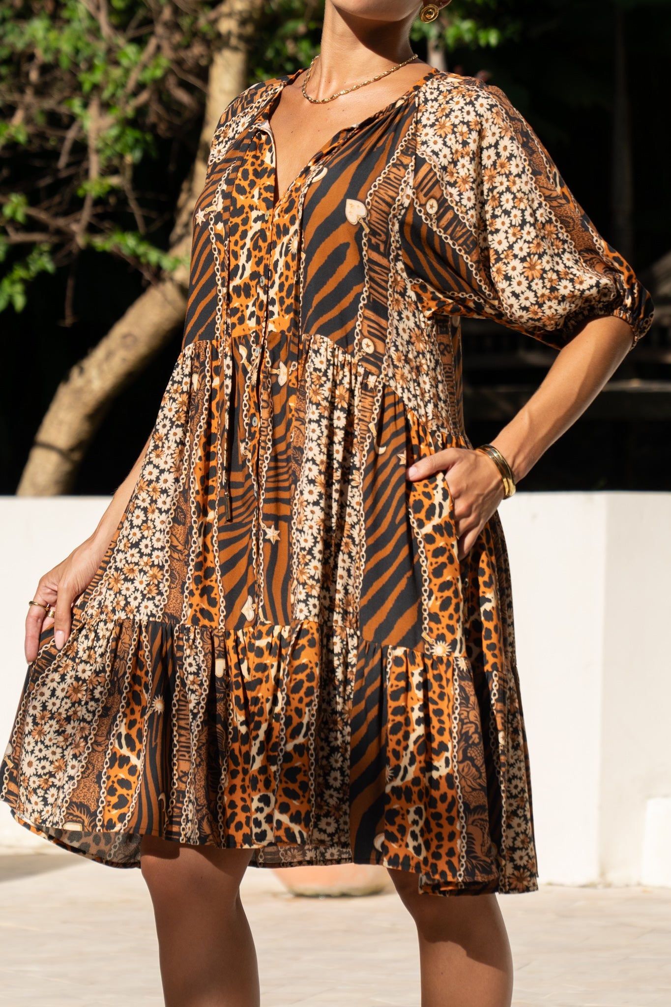 Heychic Malika Leopard Mini Dress (Brown)