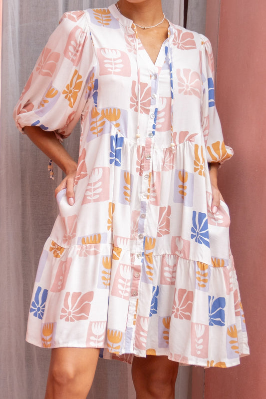 Heychic Tilly Abstract Button Down Mini Dress (Multicolour)