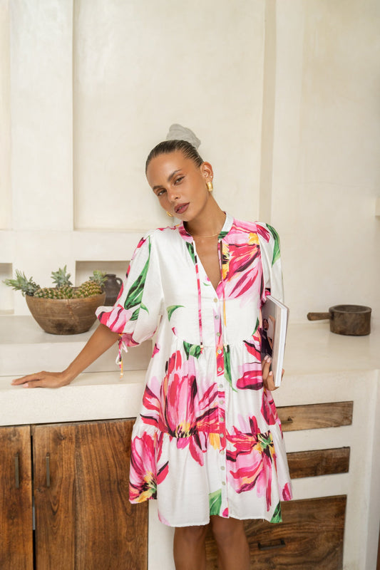 Heychic Gracie Pink Button Down Mini Dress (Floral)