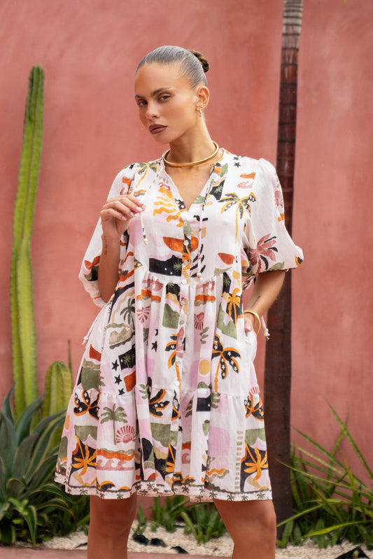 Heychic Aeliana Multicolour Tropical Button Down Mini Dress (Multi)