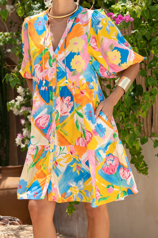 Heychic Jardin Multicolour Button Down Mini Dress (Floral)