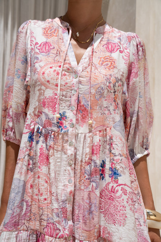 HEYCHIC Gezelle Pink Button Down Mini Dress (Floral)