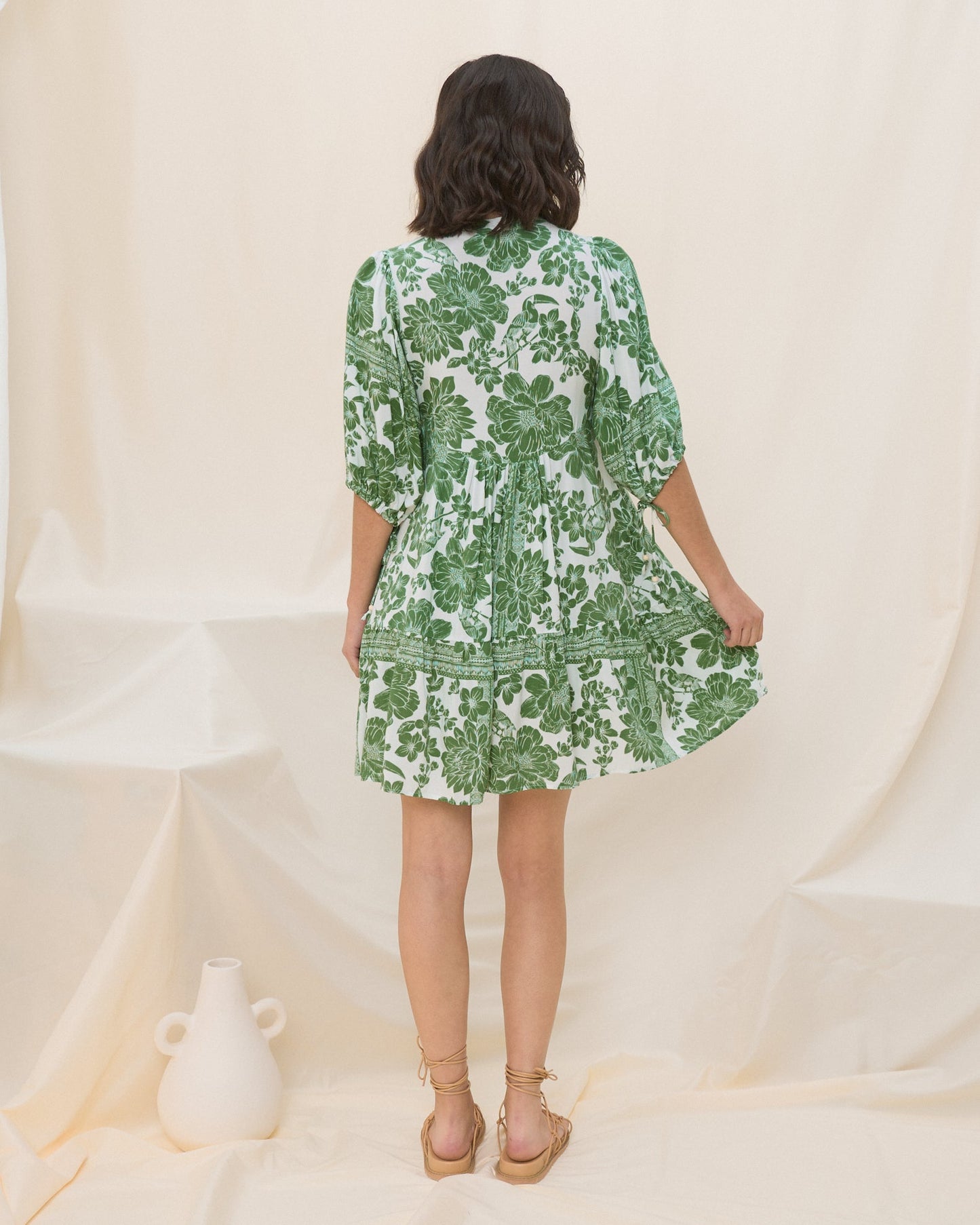 Heychic Viridiana Green Button Down Mini Dress (Floral)