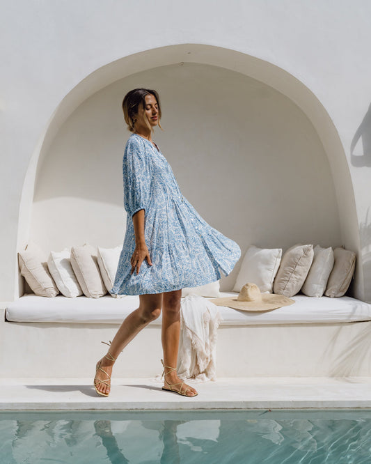 Heychic Skyra Boho Button Down Mini Dress (Blue)