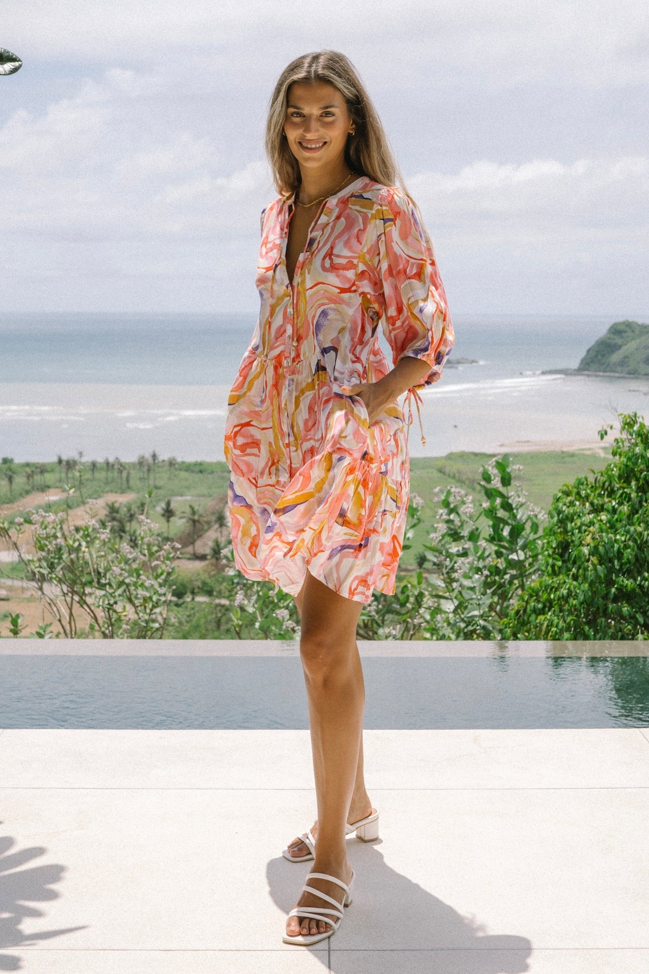 Heychic Mariella Abstract Button Down Mini Dress (Pink)
