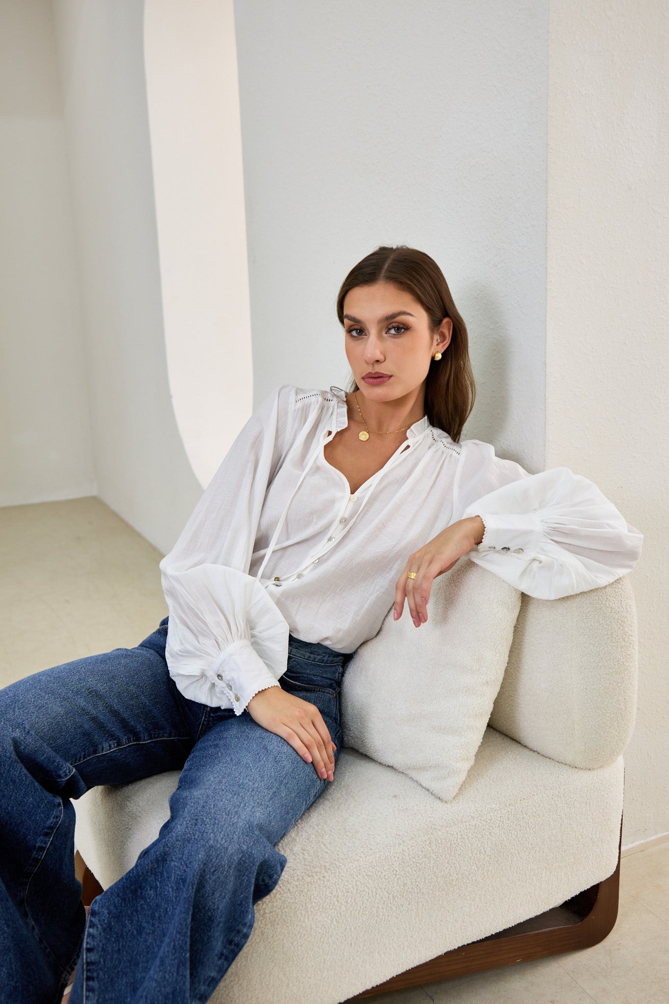Heychic Carissa Balloon Sleeve Blouse (White)