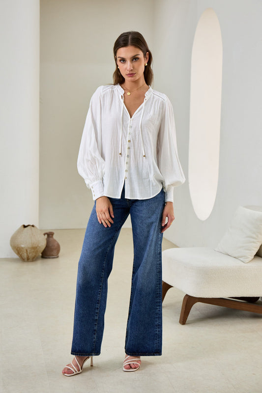 Heychic Carissa Balloon Sleeve Blouse (White)
