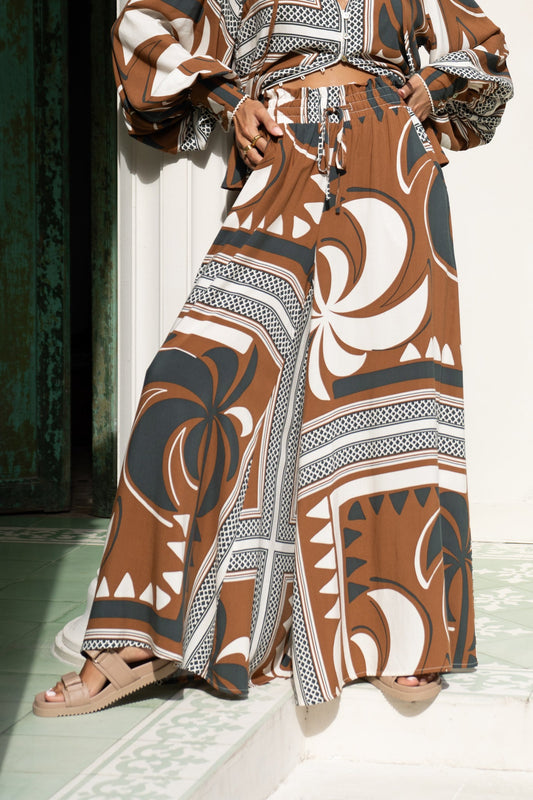 Heychic Wina Tropical Wide Leg Pants (Brown)