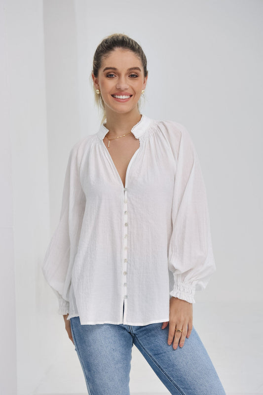 Heychic Erisa Balloon Sleeve Blouse (White)