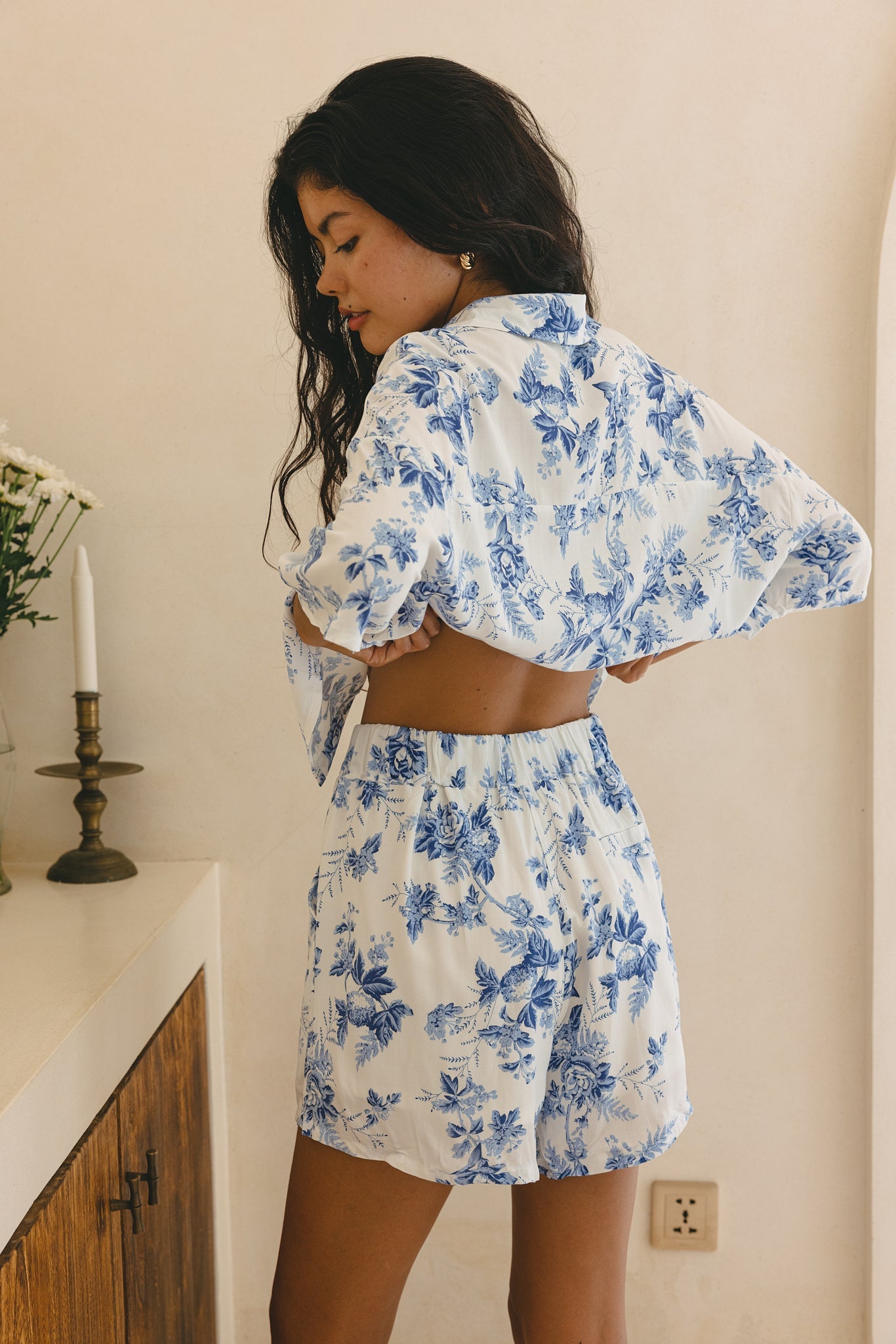 Heychic Rosette Floral Boxy Shirt (Blue)