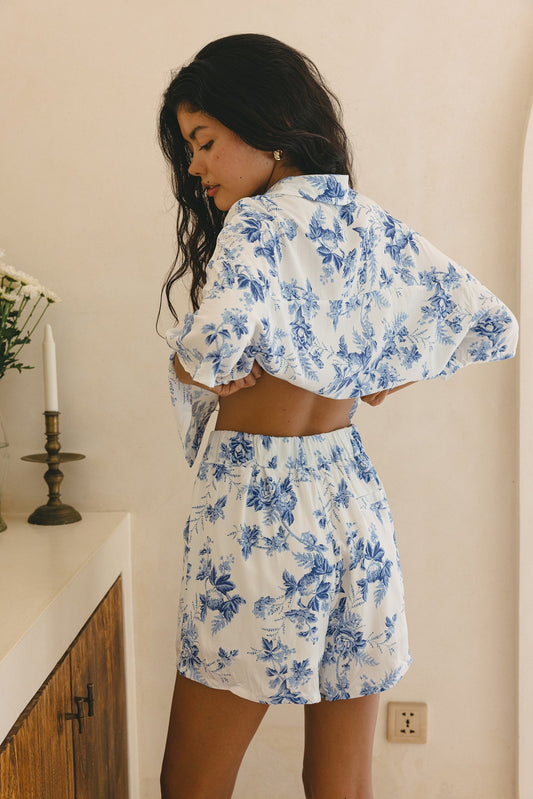 Heychic Rosette Floral Shorts (Blue)