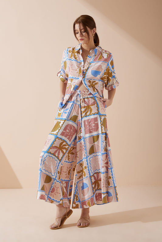 Heychic Ismerie Tropical Wide Leg Cropped Pants (Pink)