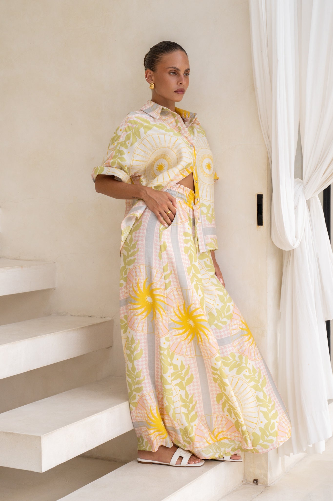 Heychic Aurea Pink Abstract Wide Leg Pants (Yellow)