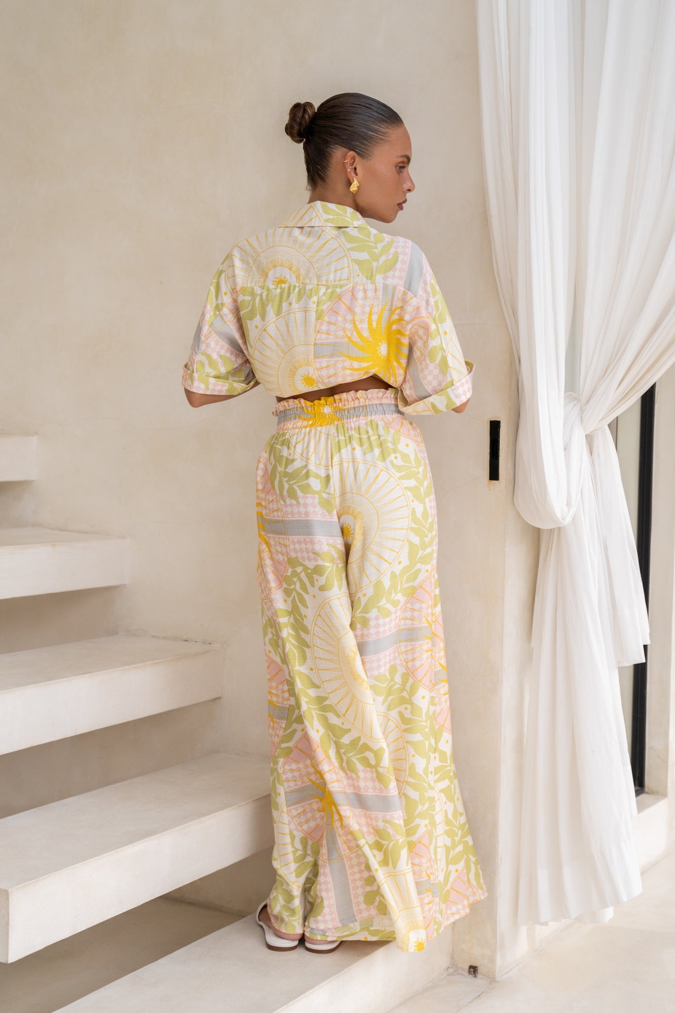 Heychic Aurea Pink Abstract Wide Leg Pants (Yellow)