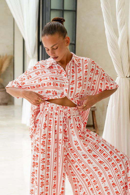 Heychic Rosaia Red Boho Shirt (Floral)