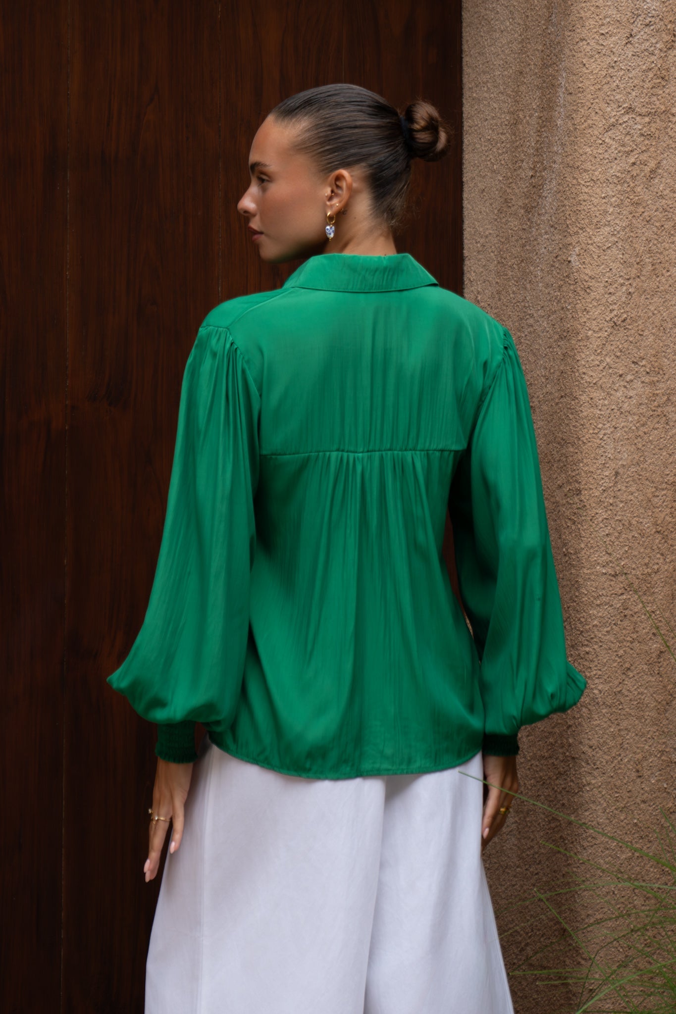 Heychic Rochelle Cupro Balloon Sleeve Blouse (Green)