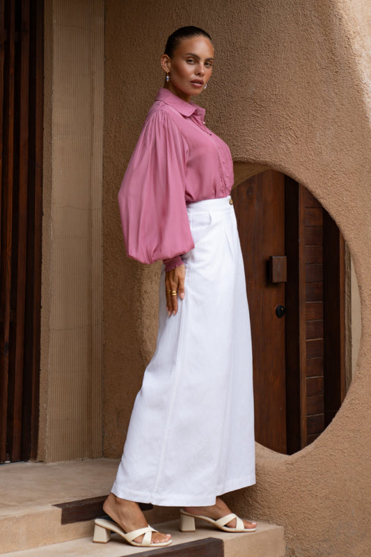 Heychic Rochelle Berry Cupro Balloon Sleeve Blouse (Pink)