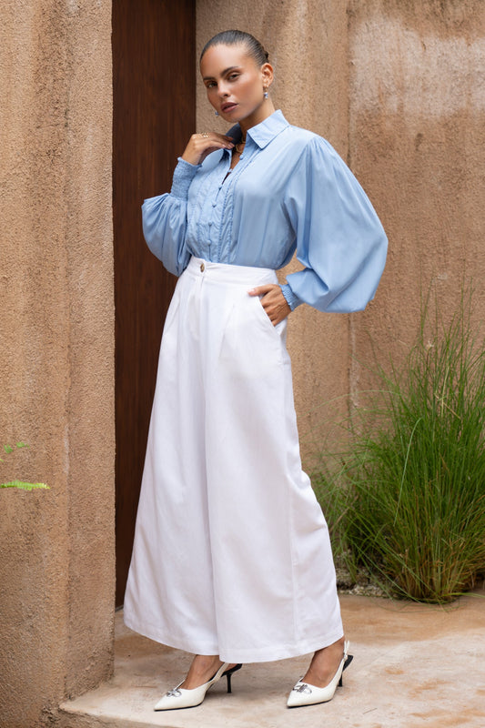 Heychic Rochelle Cupro Balloon Sleeve Blouse (Blue)