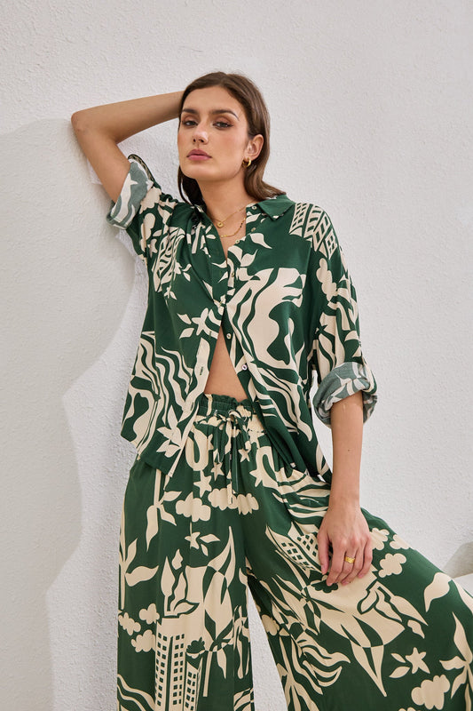 Heychic Cali Abstract Long Sleeve Shirt (Green)