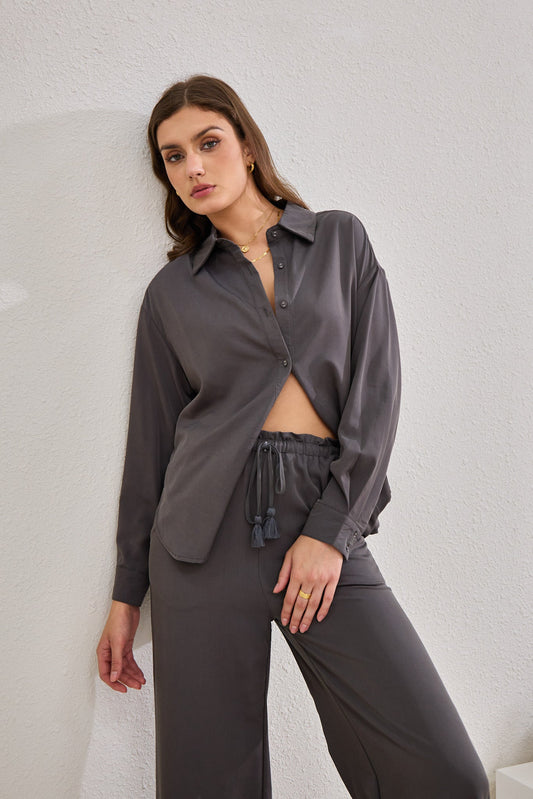 Heychic Page Cupro Shirt (Charcoal)