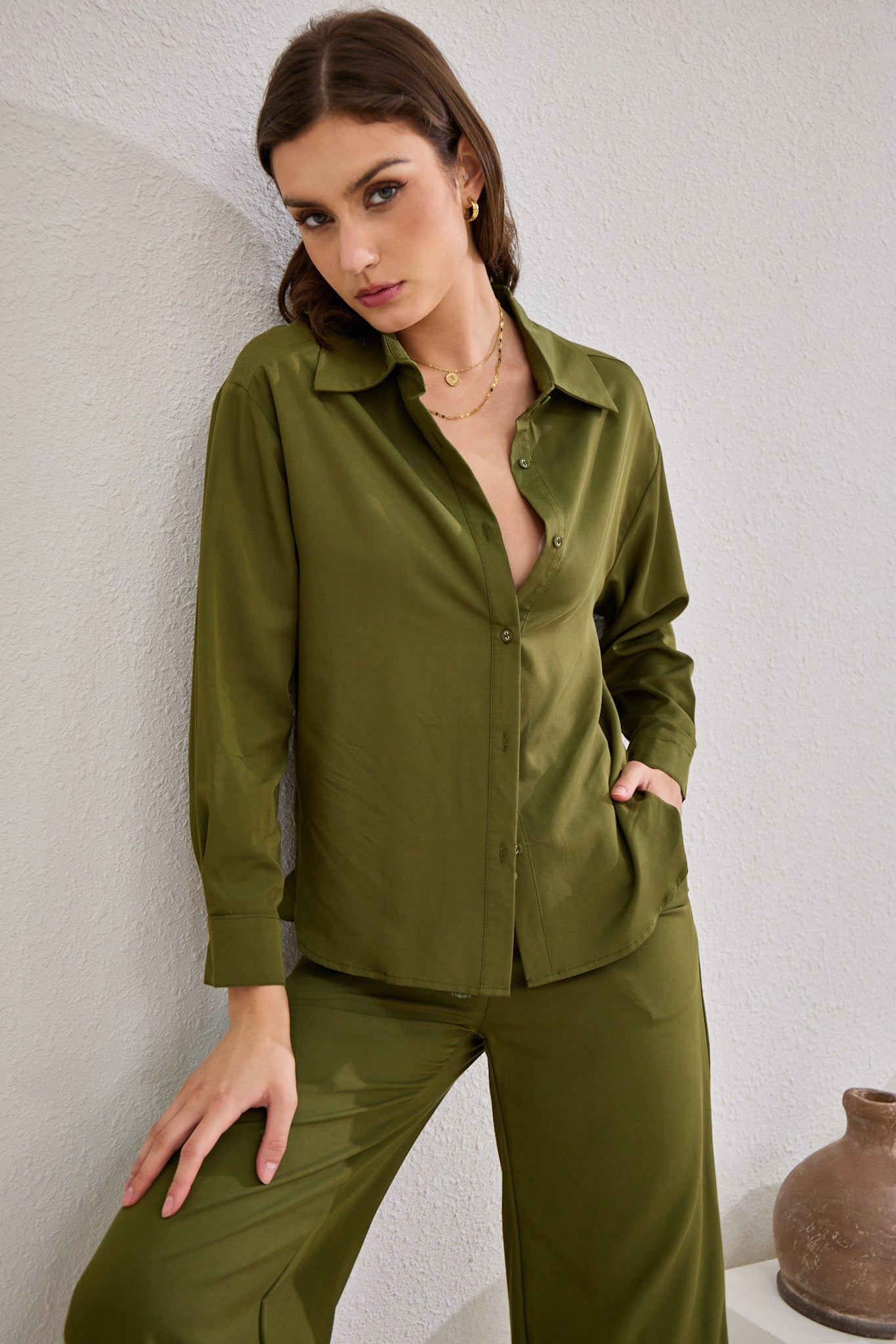 Heychic Page Khaki Cupro Shirt (Green)