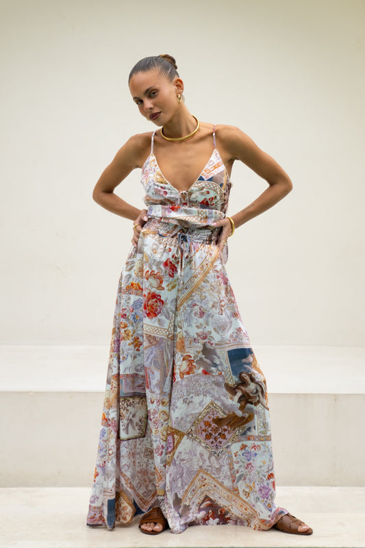 Heychic Kasia Lilac Abstract Wide Leg Pants (Beige)