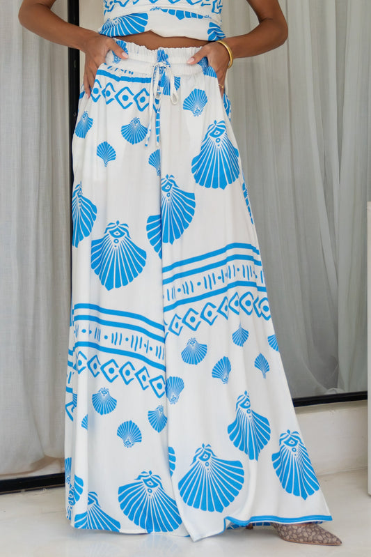 Heychic Shell Abstract Wide Leg Pants (Blue)