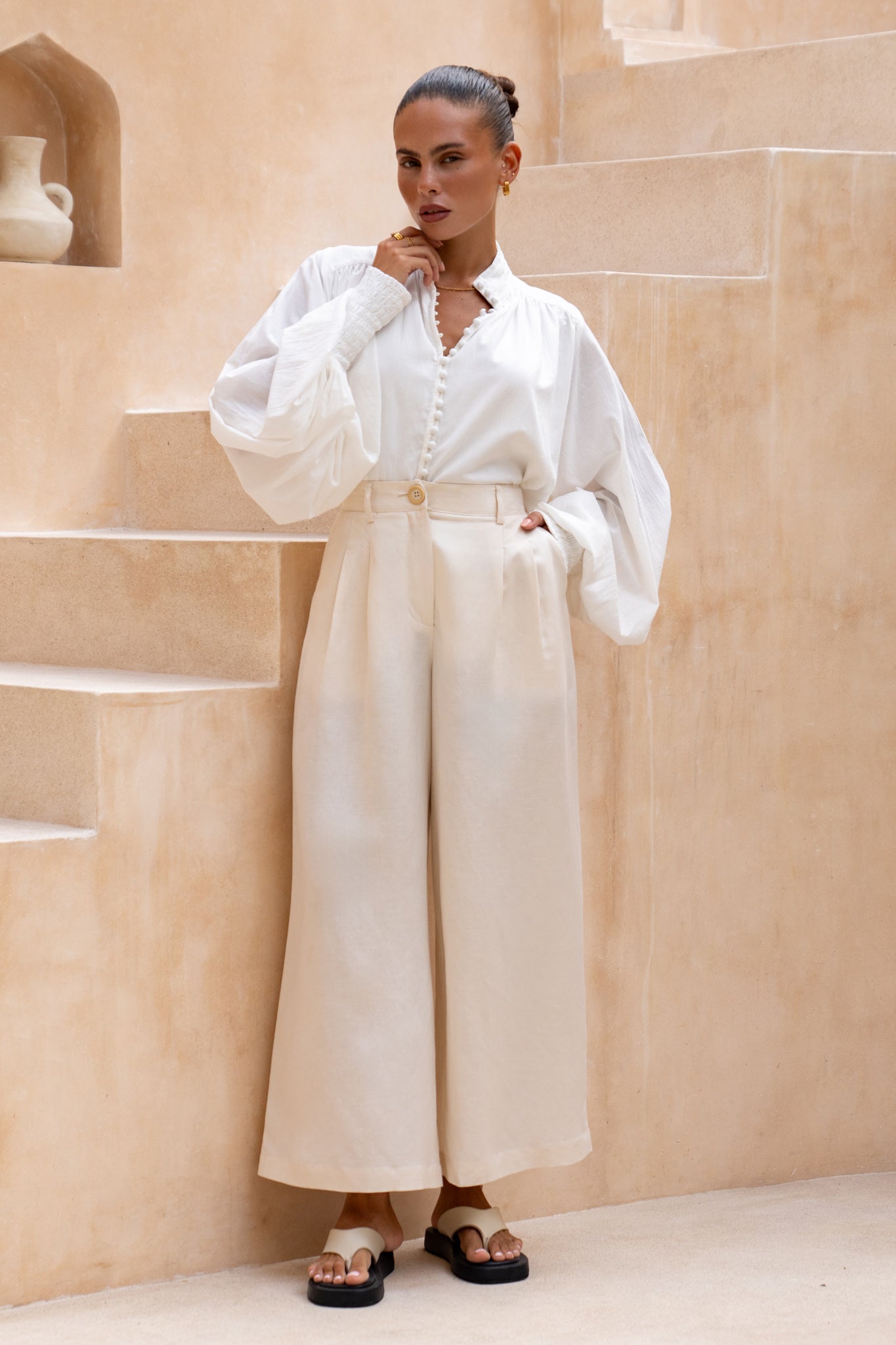 Heychic Lou Wide Leg Pants (Beige)
