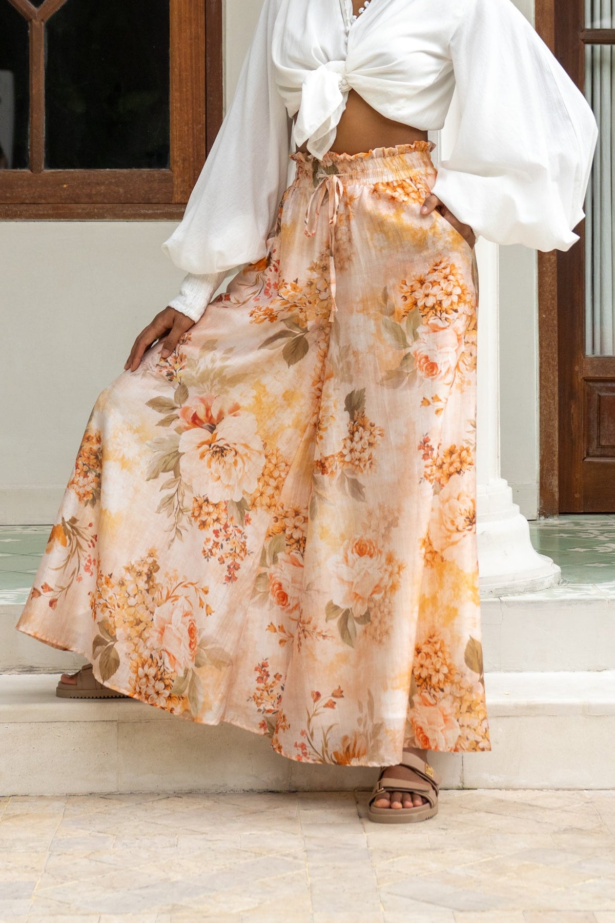 Heychic Fiorenza Orange Wide Leg Pants (Floral)