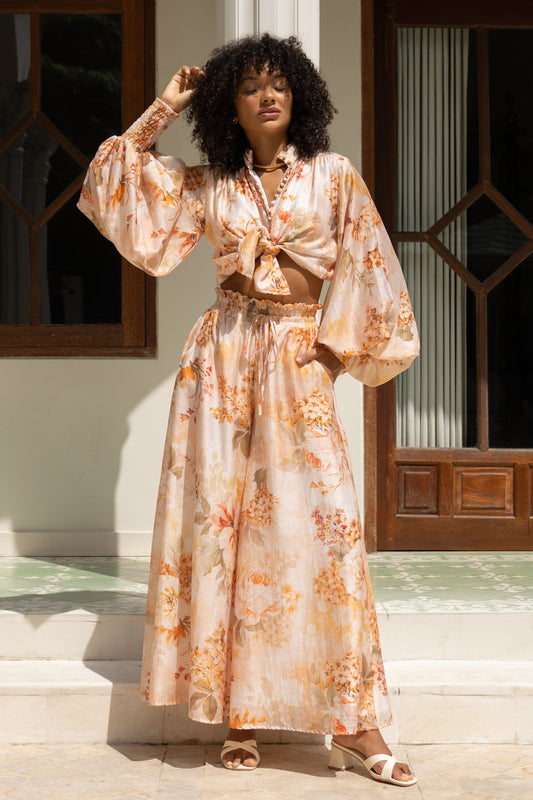 Heychic Fiorenza Orange Wide Leg Pants (Floral)