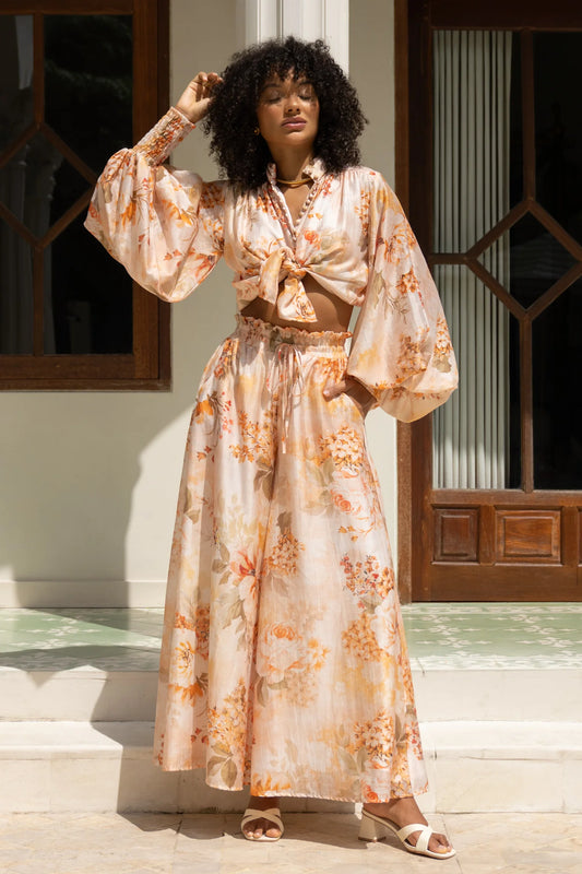 Heychic Fiorenza Orange Wide Leg Pants (Floral)