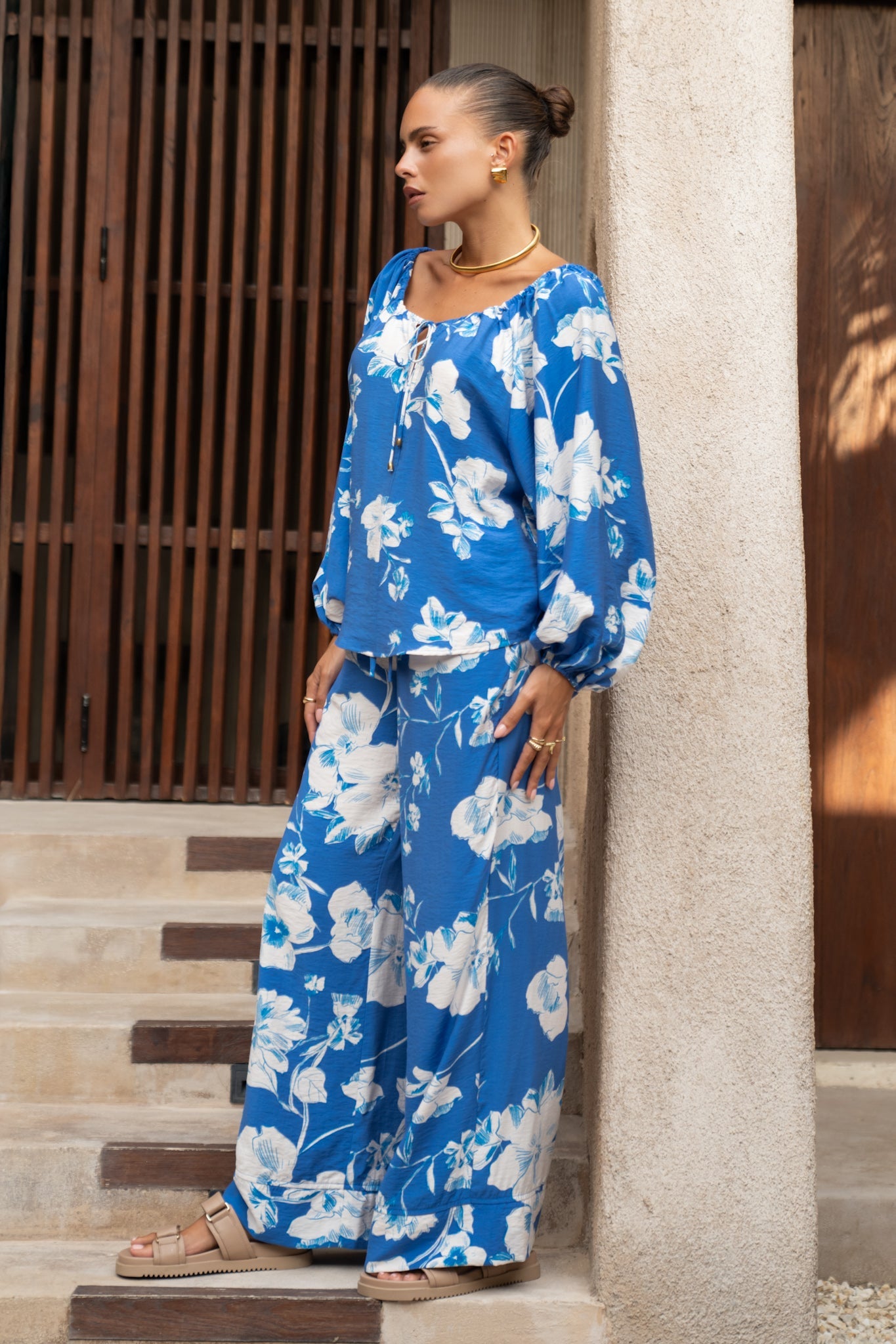 Heychic Lysandra Floral Pants (Blue)