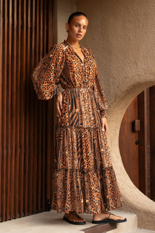 Heychic Malika Leopard Maxi Skirt (Brown)