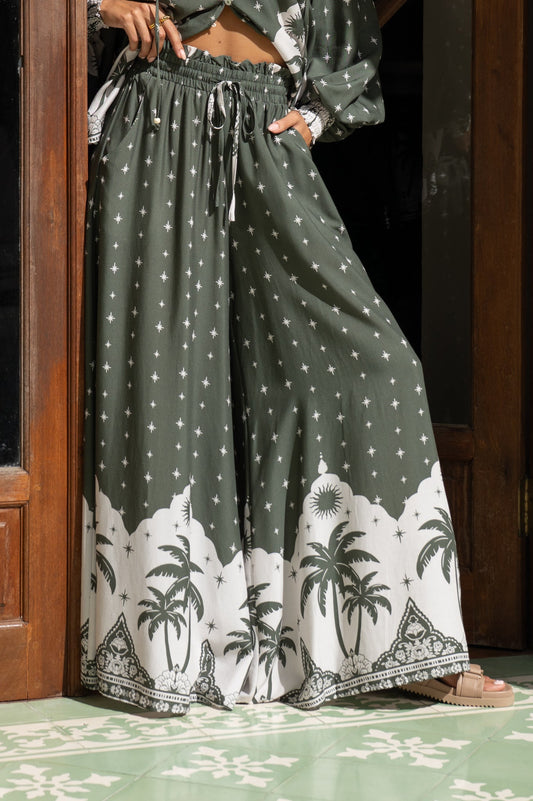 Heychic Arletta Tropical Wide Leg Pants (Green)