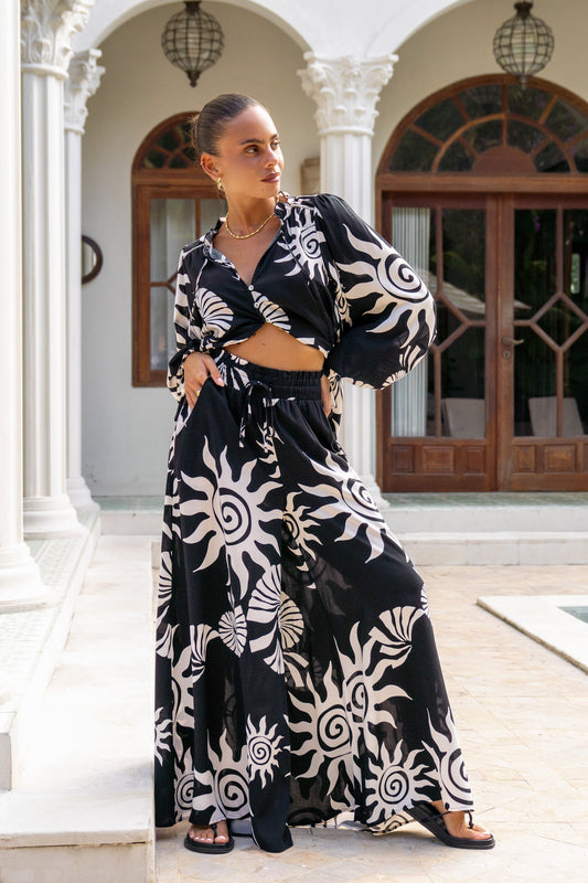 Heychic Kai Abstract Wide Leg Pants (Black)