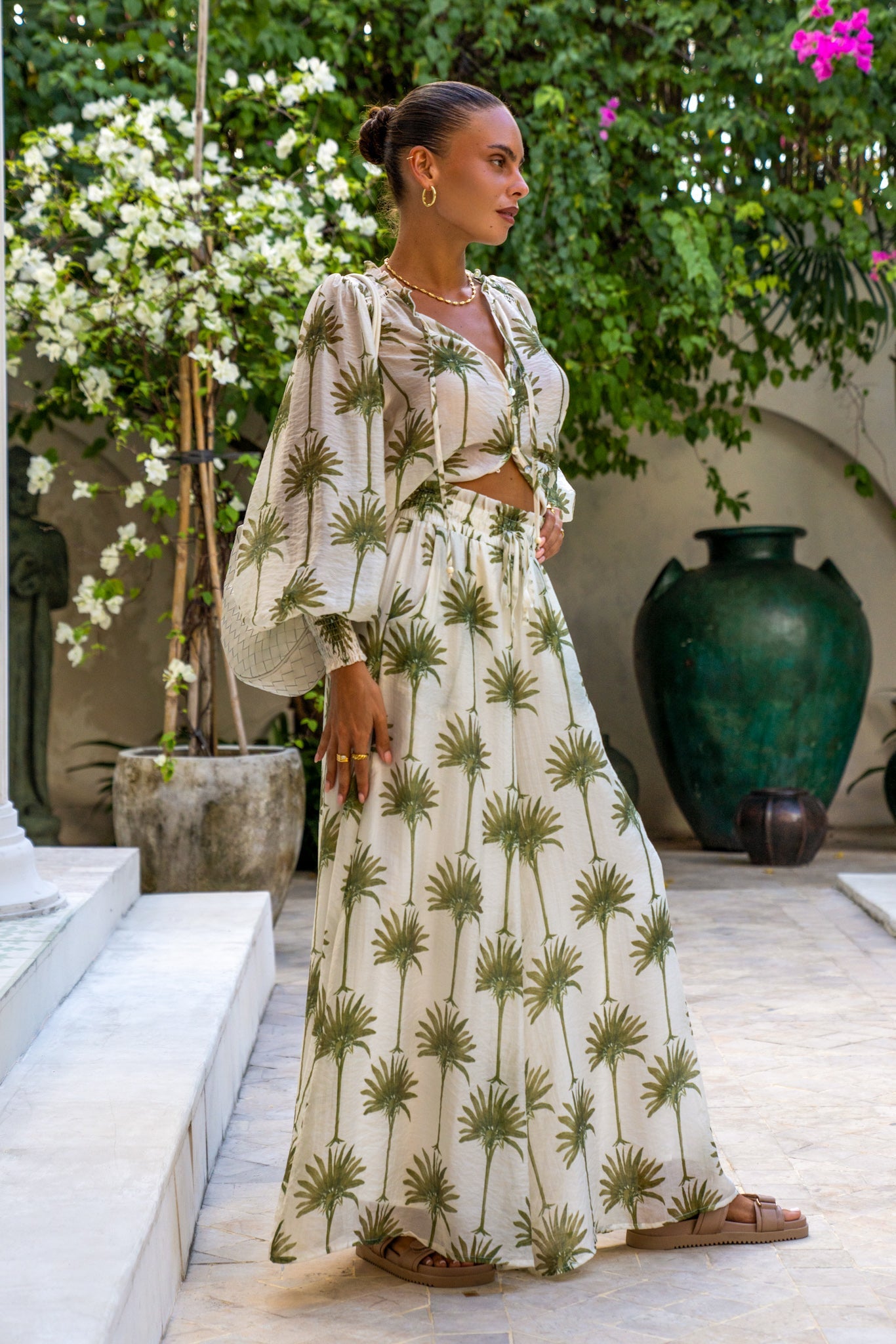 Heychic Palm Tropical Wide Leg Pants (Green)