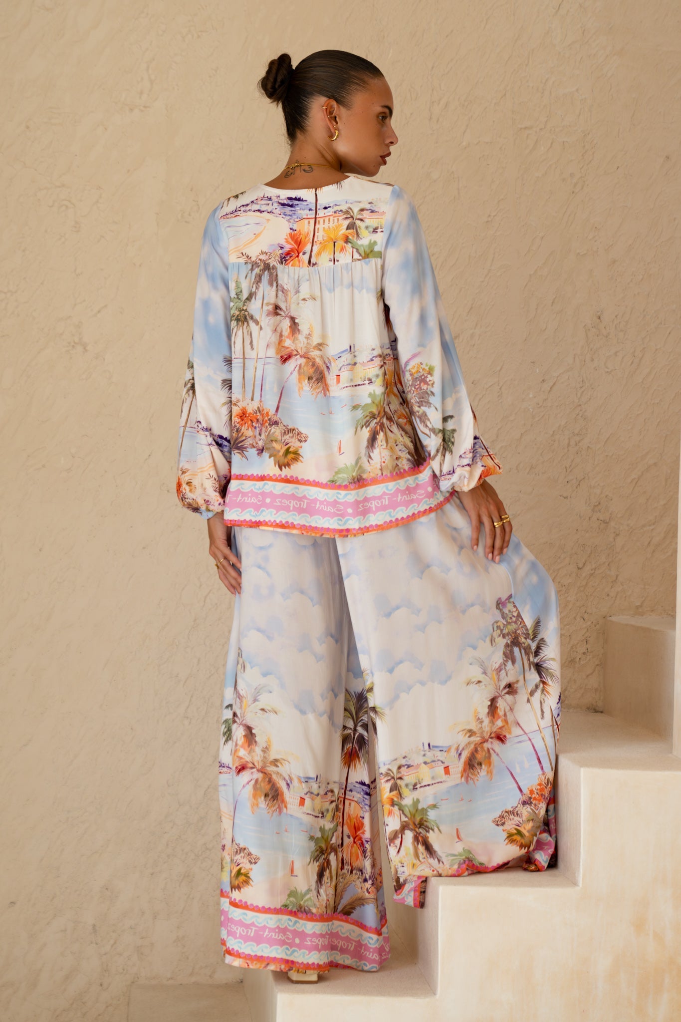 Heychic Saint Tropez Multicolour Tropical Wide Leg Pants (Multi)