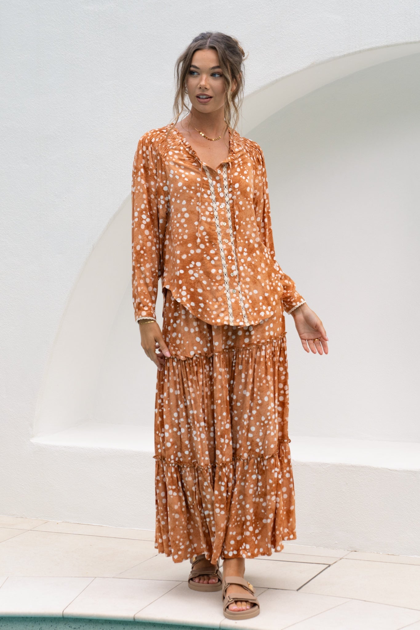 Heychic Lira Spot Maxi Skirt (Brown)