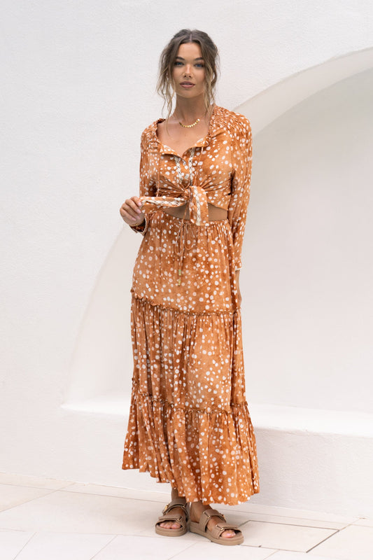 Heychic Lira Spot Lace Trim Blouse (Brown)