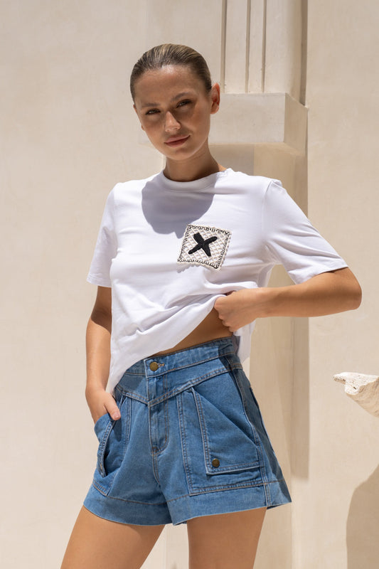 HEYCHIC Xio X Knit Patch T-Shirt (White)