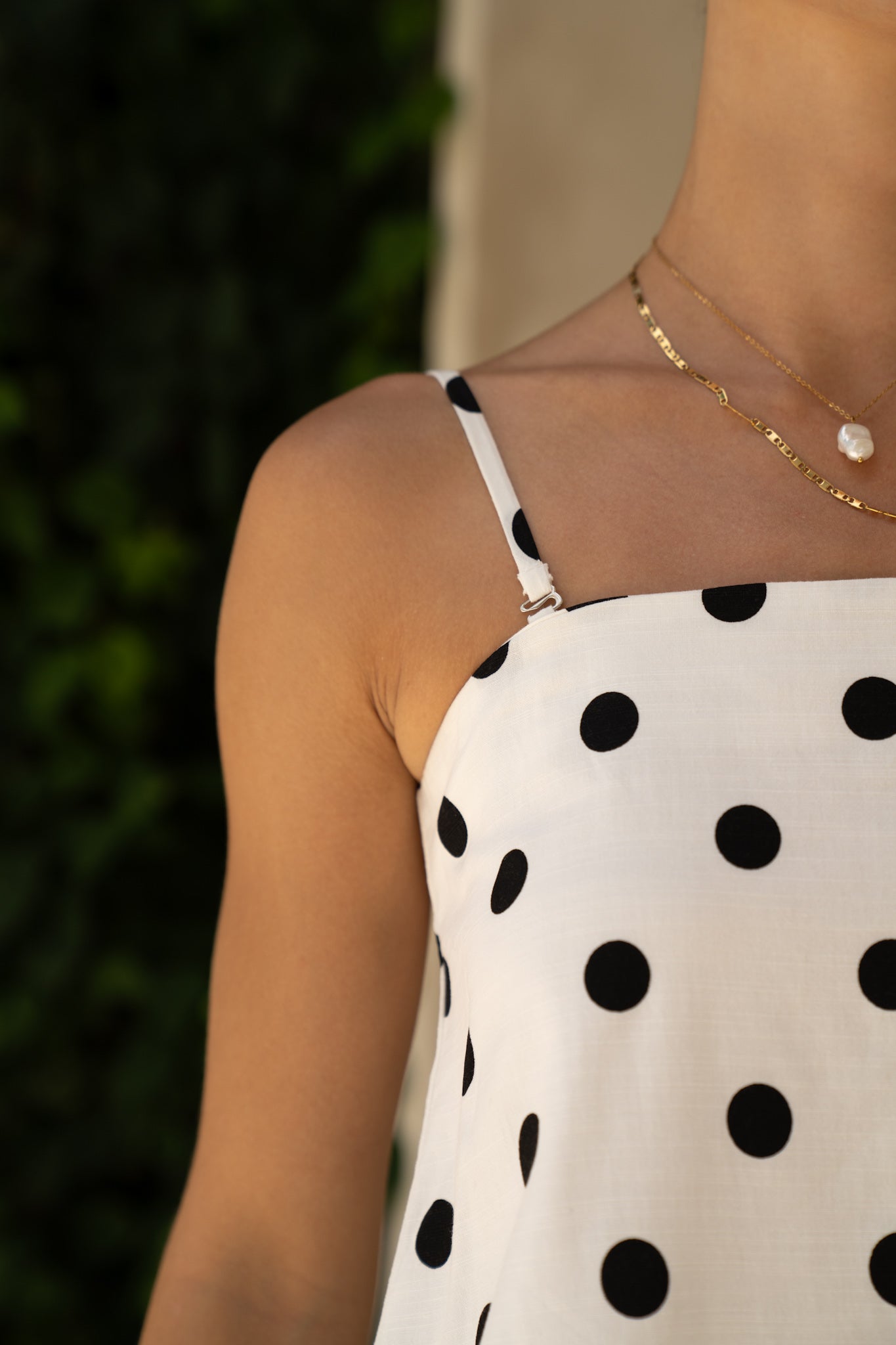 HEYCHIC Noella White Polka Dot Cami Top (Black)
