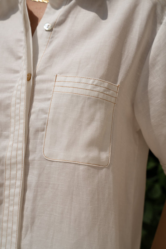 HEYCHIC Sera Contrast Stitch Shirt (White)